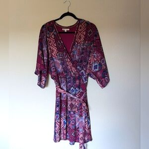 DR2 by Daniel Rainn Geometric Print Wine and Blue Dress Size L